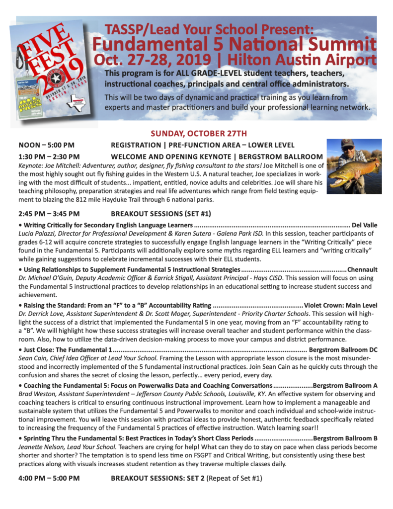 The Fundamental 5 Summit Presentation Schedule Lead Your School